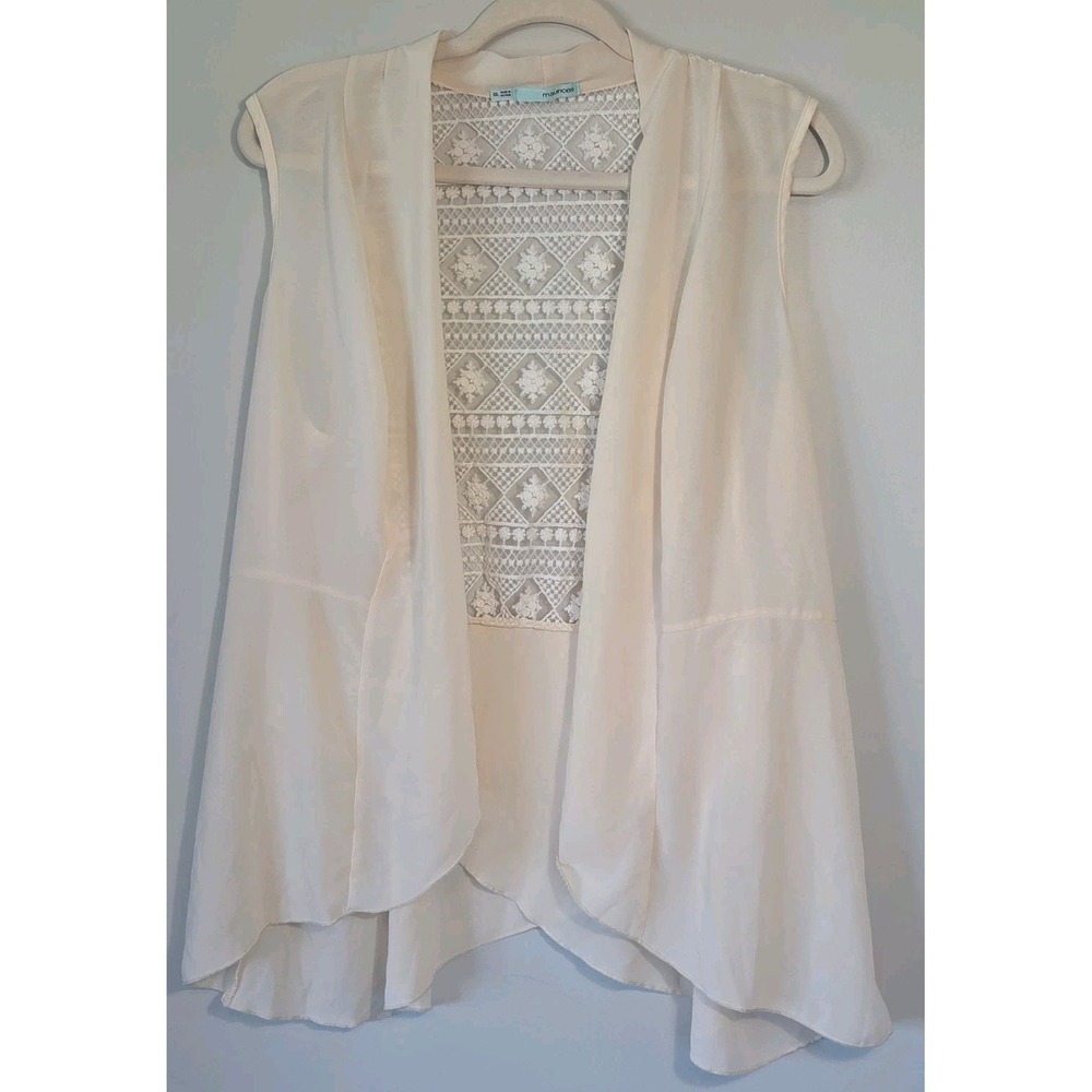 Maurices Lace Open Front Vest 2XL Ivory Sleeveless Layering Boho Cottagecore